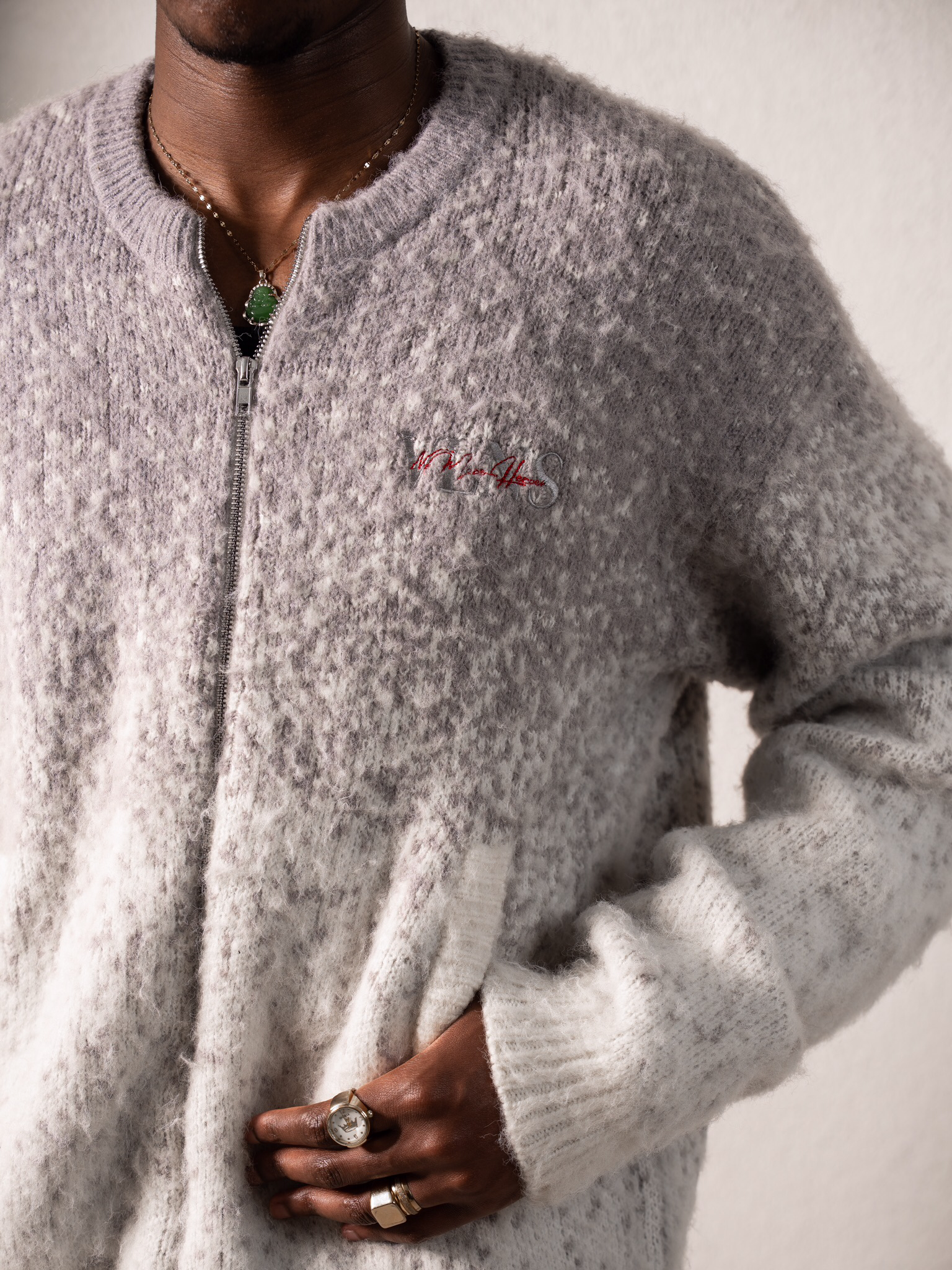 VLNS “ FIND YOUR IDENTITY” FULL ZIP UP  MOHAIR CARDIGAN (GREY)