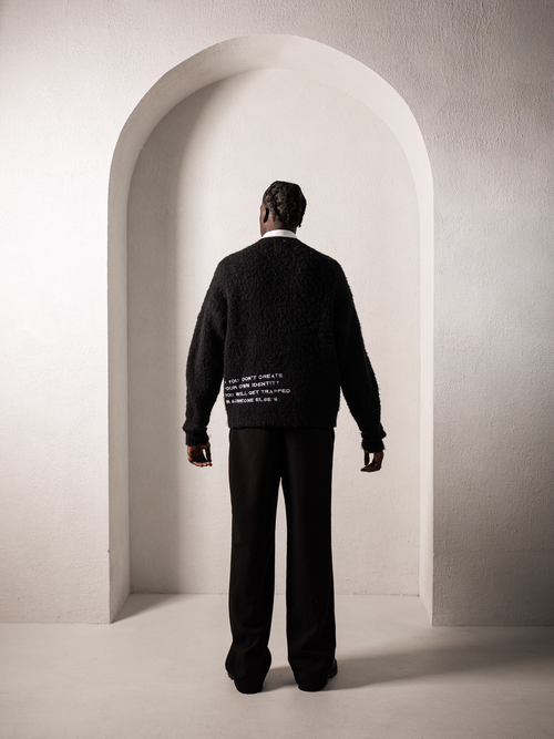 VLNS “ FIND YOUR IDENTITY” FULL ZIP UP  MOHAIR CARDIGAN (BLACK)