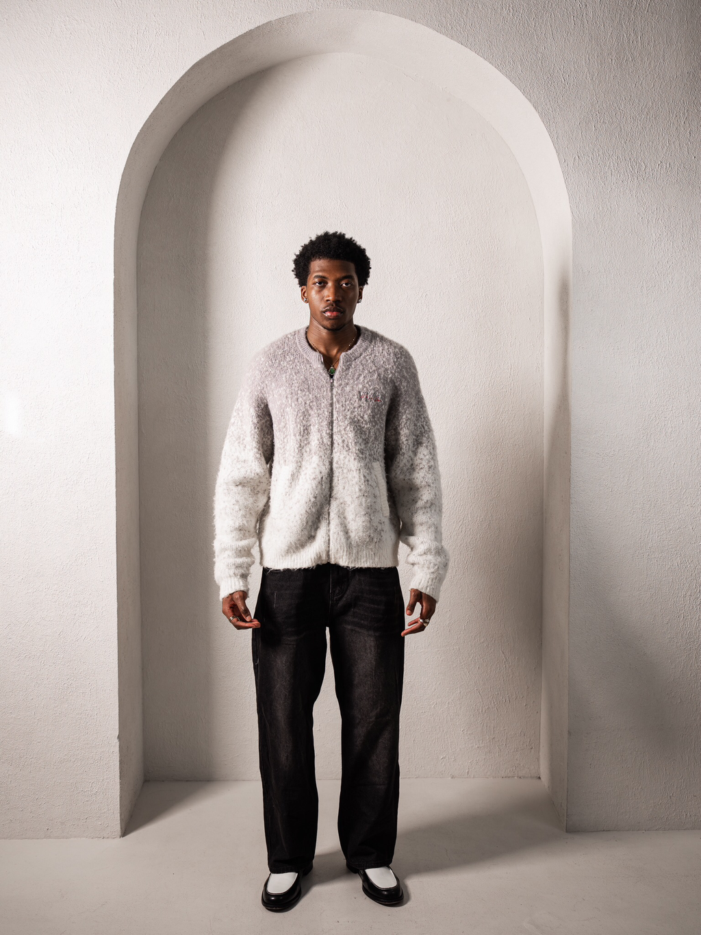 VLNS “ FIND YOUR IDENTITY” FULL ZIP UP  MOHAIR CARDIGAN (GREY)